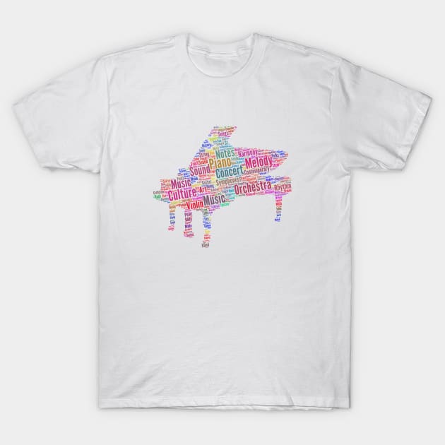 Piano Classic Silhouette Shape Text Word Cloud T-Shirt by Cubebox